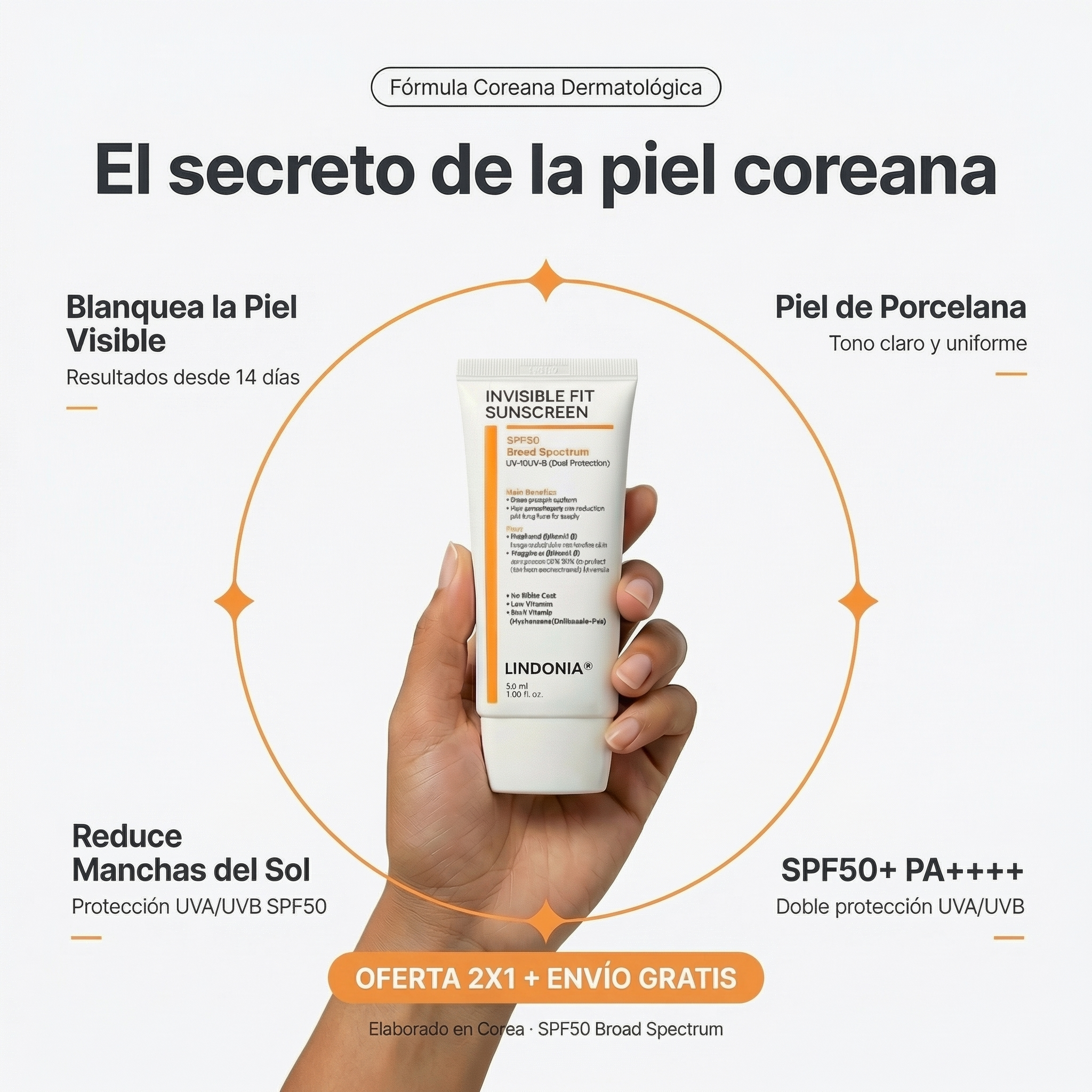Lindonia® Bloqueador Glow Coreano SPF50