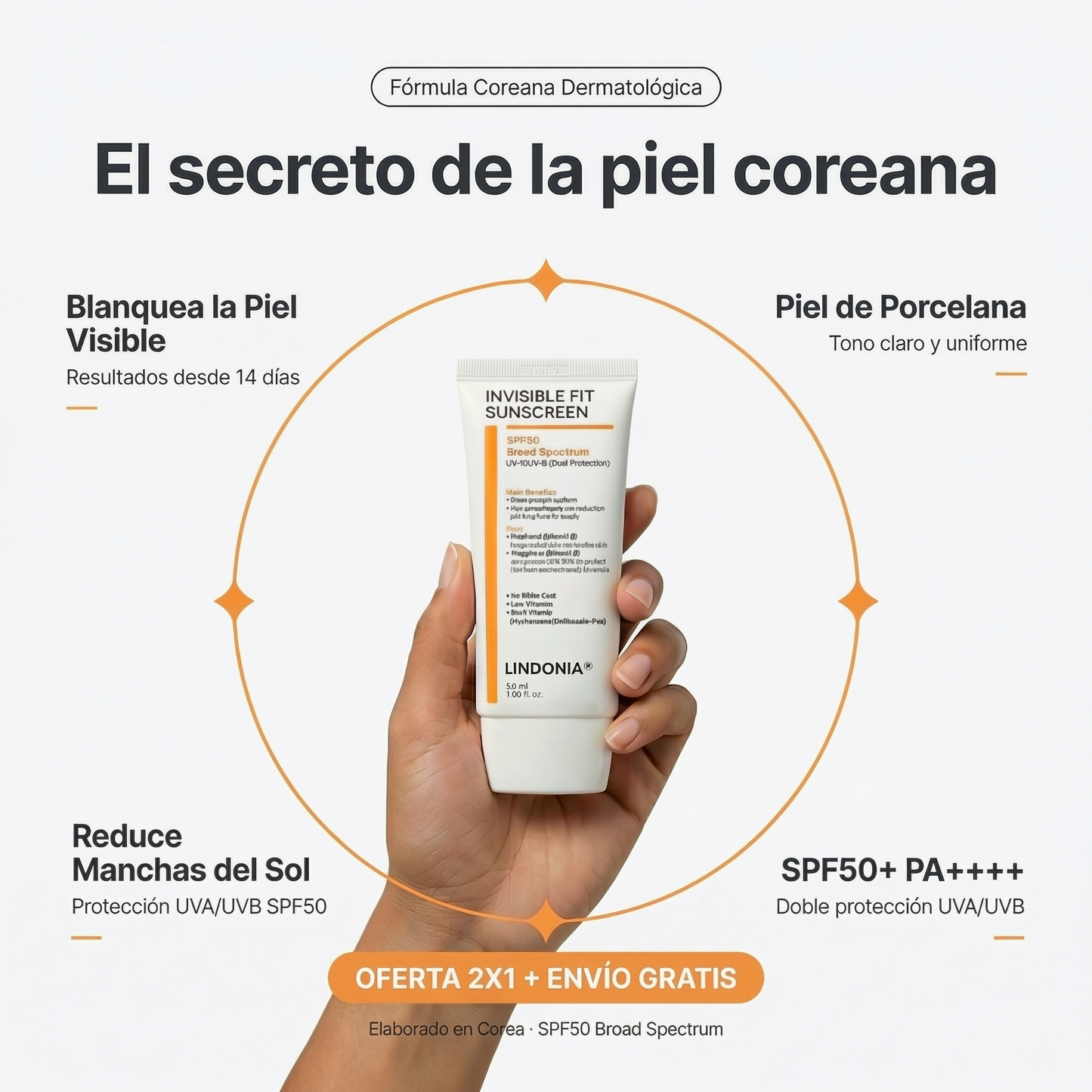 Lindonia® Bloqueador Glow Coreano SPF50