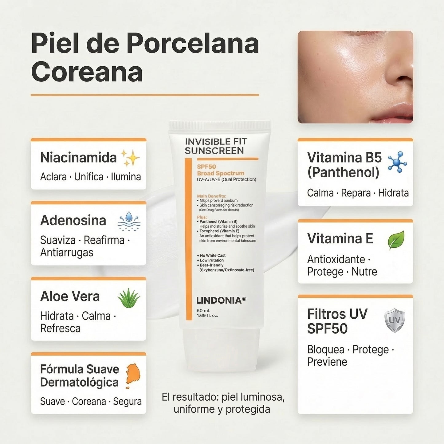 Lindonia® Protector Glow Coreano SPF50